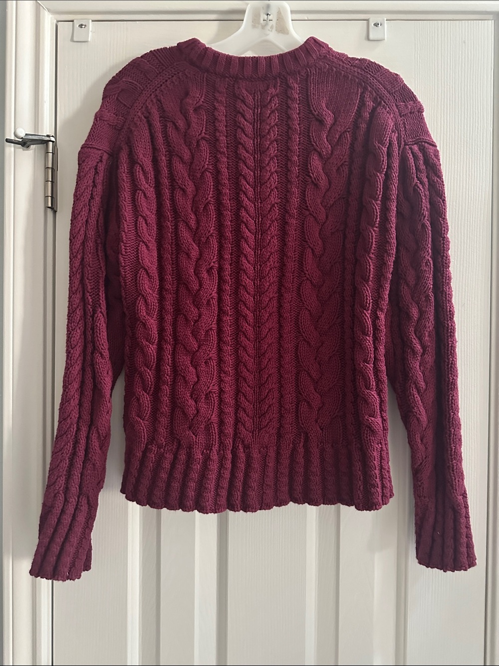 J. Crew Cable Knit Sweater M Chunky Fisherman Burgundy Wine Classic Preppy - Picture 5 of 8